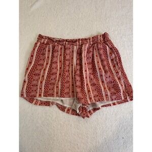 Knox Rose Women Red Geometric Tribal Print Elastic Waist Relaxed Shorts Size L